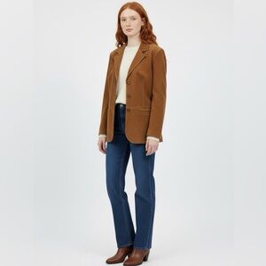 Margaret Godfrey Elegant Tan Leather Women's Blazer